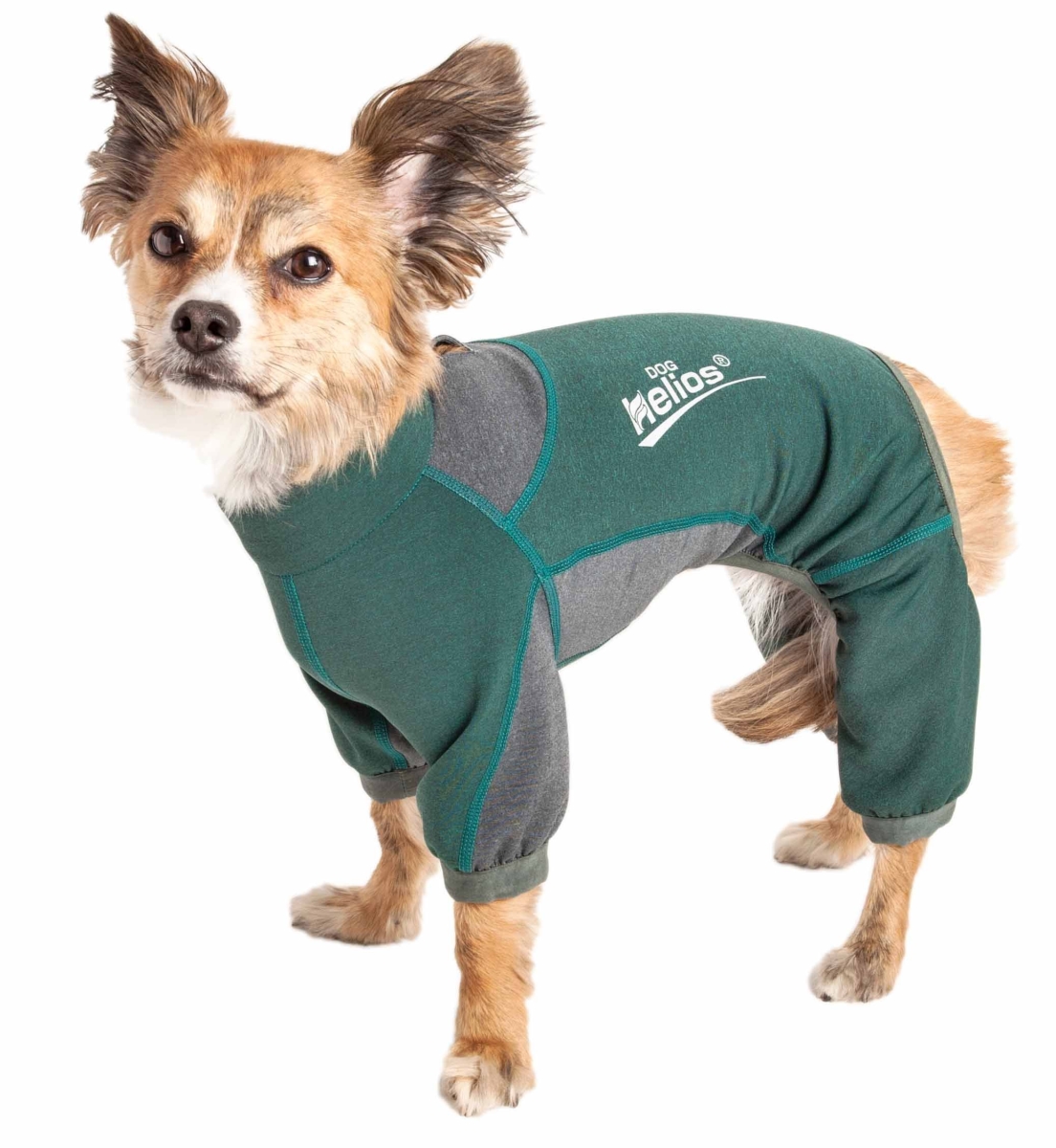 Picture of Dog Helios YGHL8GNXS Rufflex 4-Way-Stretch Breathable Full Bodied Performance Dog Warmup Track Suit - Green & Grey&#44; Extra Small