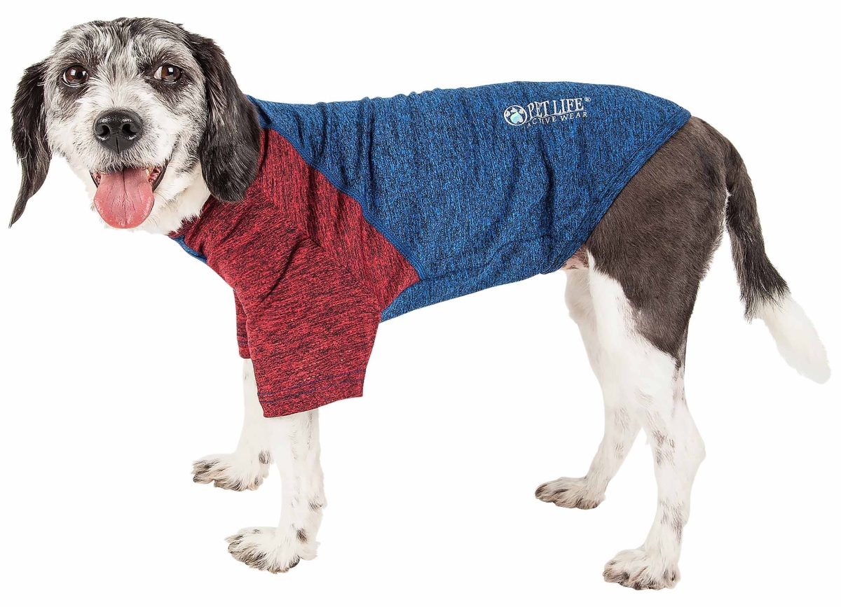 Active Hybreed 4-Way Stretch Two-Toned Performance Dog T-Shirt - Blue with Maroon Sleeves, Medium