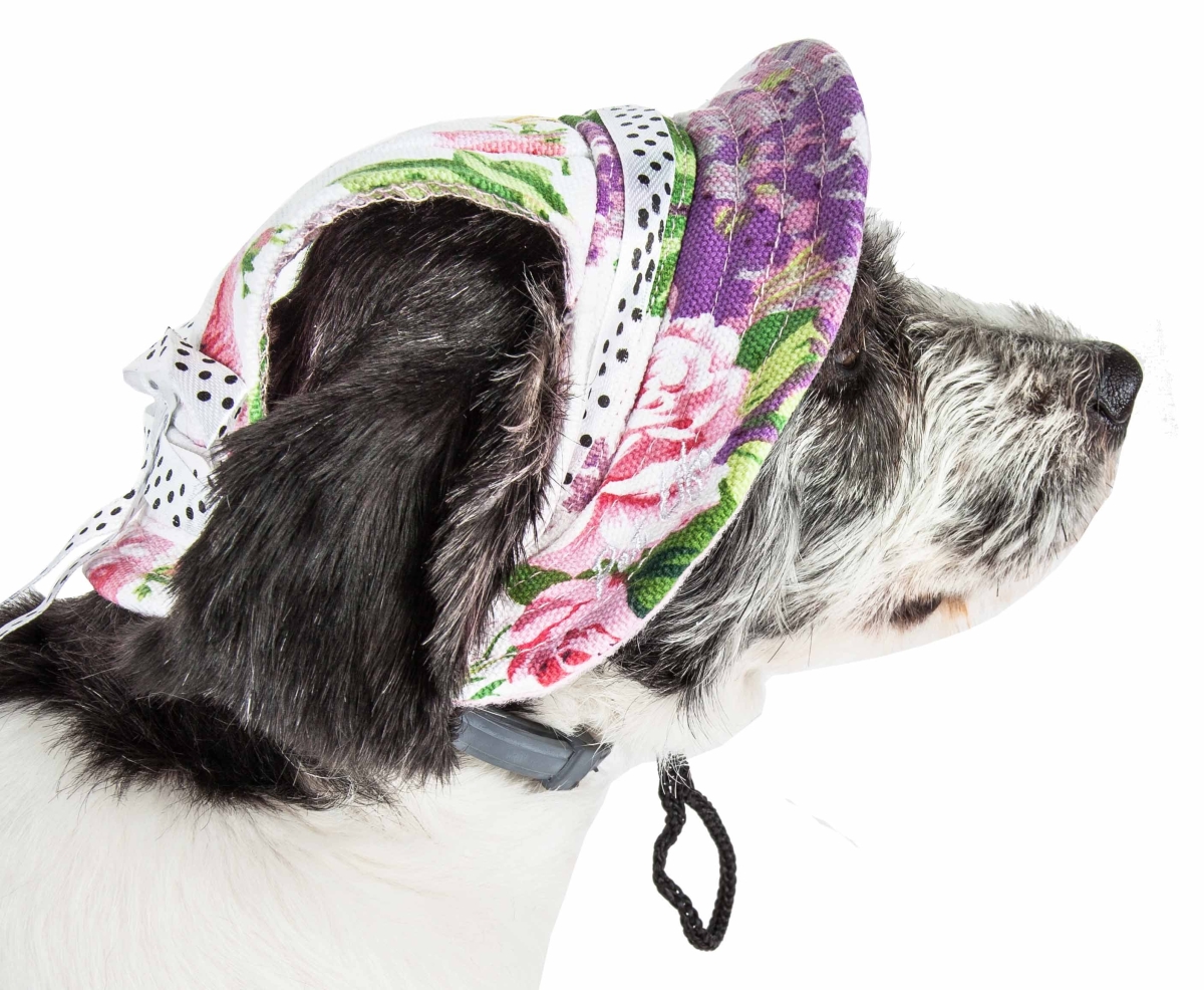 Picture of Pet Life HT8FLMD Botanic Bark Floral UV Protectant Adjustable Fashion Canopy Brimmed Dog Hat - Floral, Medium