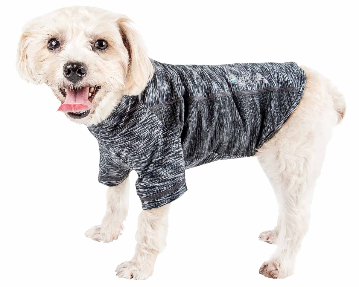 Picture of Pet Life TSHL5BKXS Active Warf Speed Heathered Ultra-Stretch Sporty Performance Dog T-Shirt - Black Heather on Black, Extra Small
