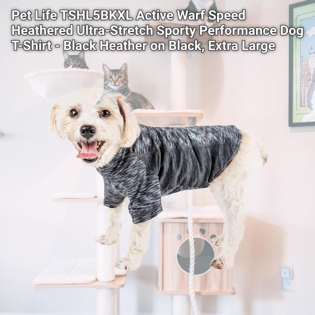 Picture of Pet Life TSHL5BKXL Active Warf Speed Heathered Ultra-Stretch Sporty Performance Dog T-Shirt - Black Heather on Black, Extra Large