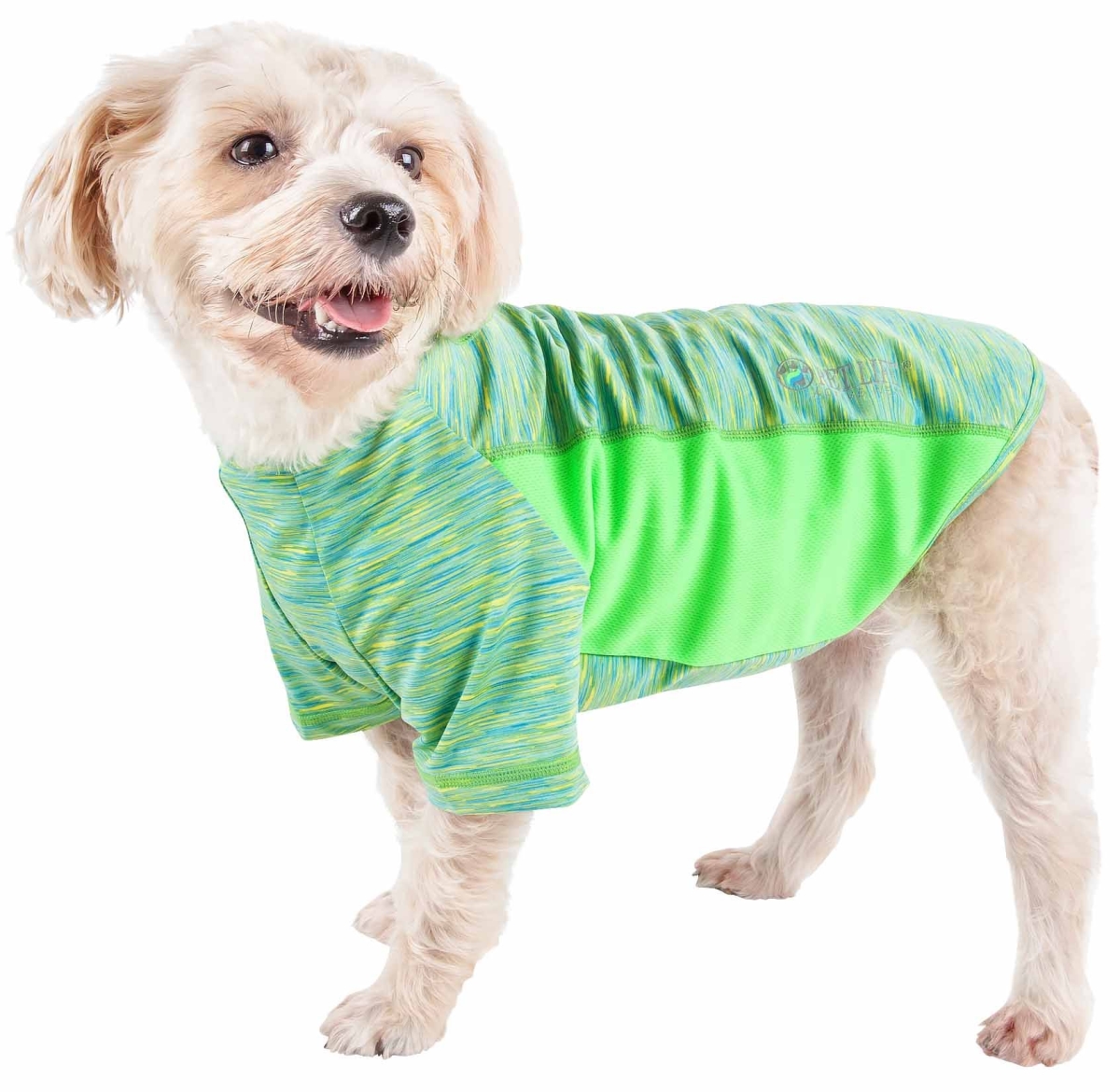 Picture of Pet Life TSHL5GNMD Active Warf Speed Heathered Ultra-Stretch Sporty Performance Dog T-Shirt&#44; Green Heather & Light Green - Medium