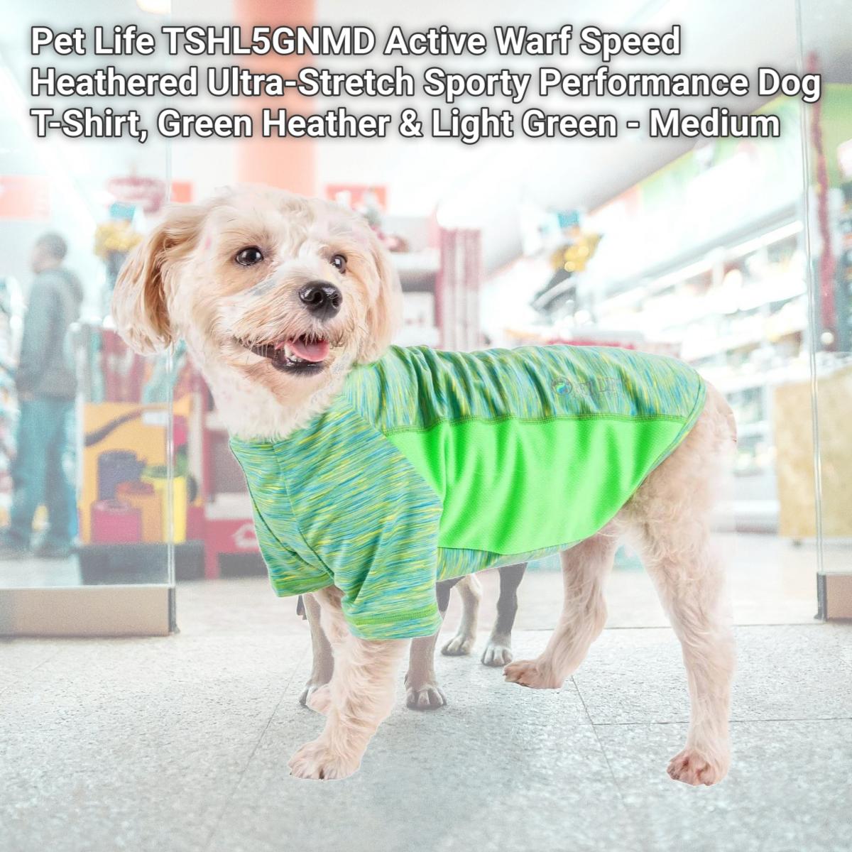 Picture of Pet Life TSHL5GNMD Active Warf Speed Heathered Ultra-Stretch Sporty Performance Dog T-Shirt&#44; Green Heather & Light Green - Medium