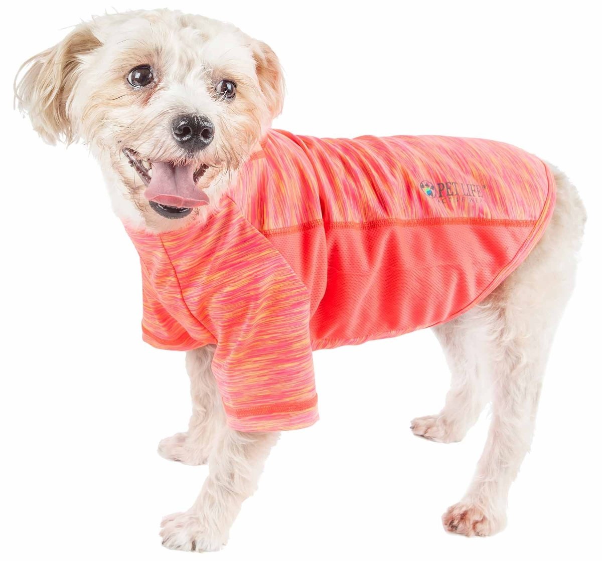 Picture of Pet Life TSHL5ORSM Active Warf Speed Heathered Ultra-Stretch Sporty Performance Dog T-Shirt&#44; Neon Orange Heather & Pink - Small