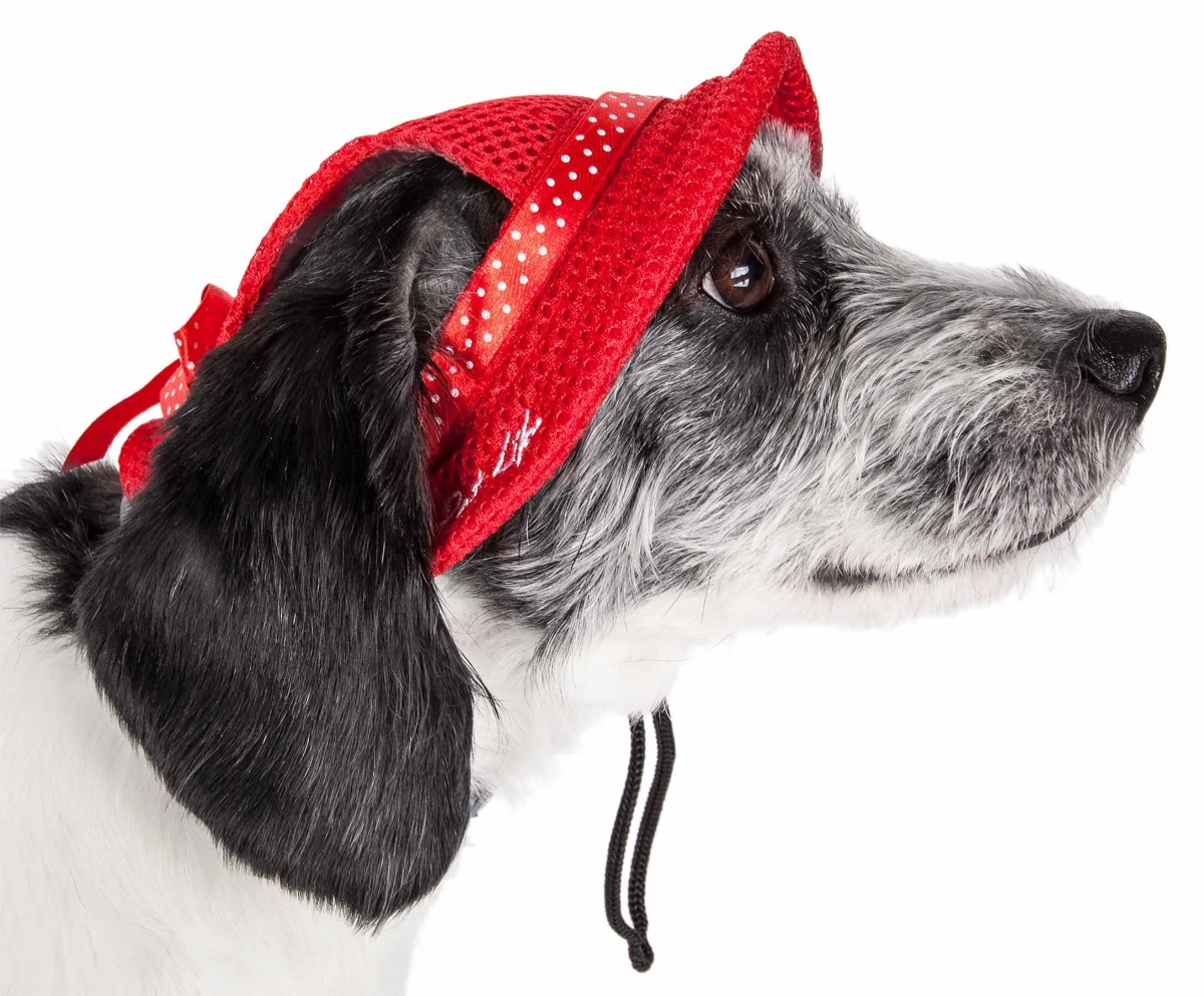 Picture of Pet Life HT10RDMD Sea Spot Sun UV Protectant Adjustable Fashion Mesh Brimmed Dog Hat Cap, Red - Medium