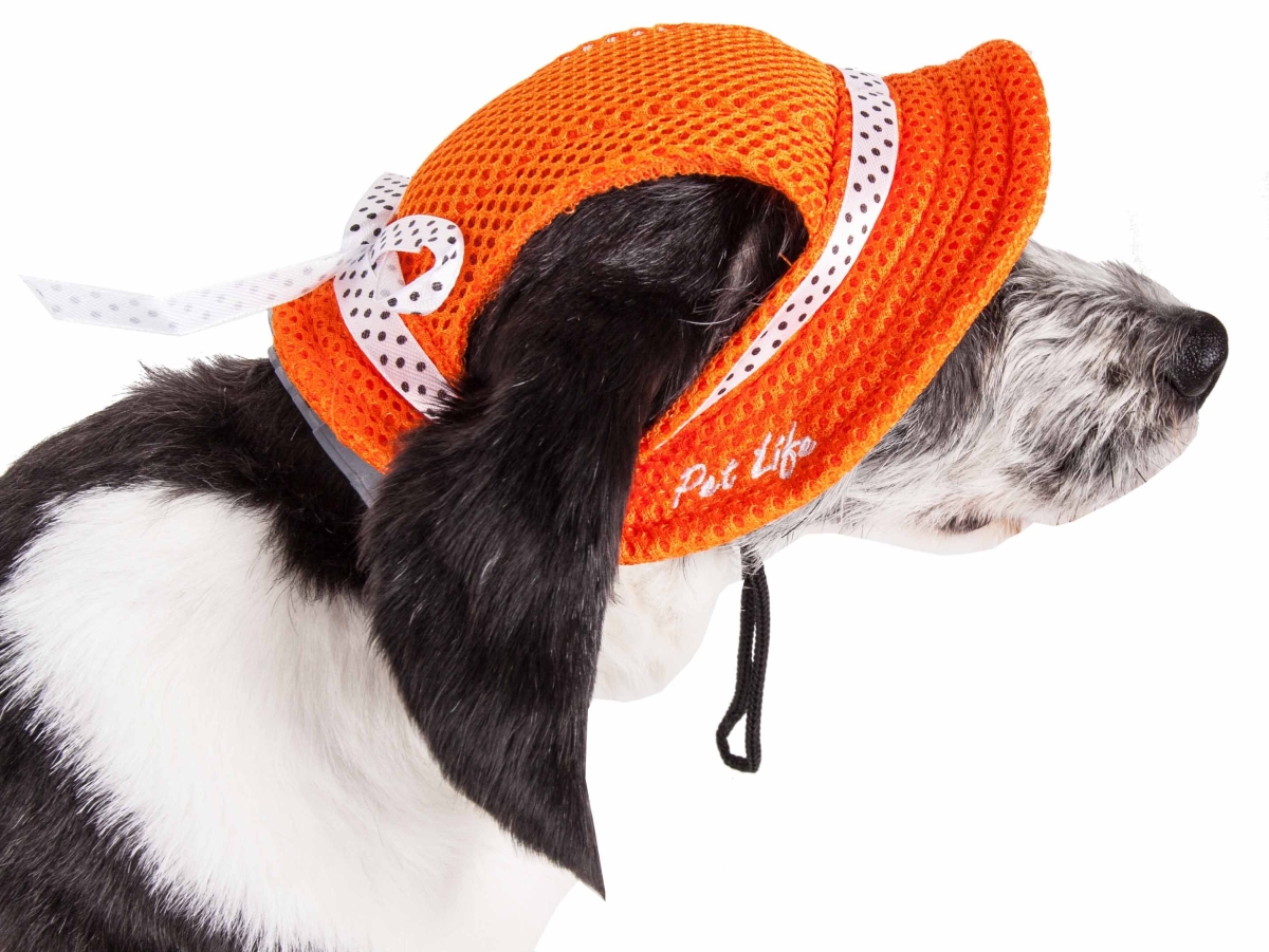 Picture of Pet Life HT10ORMD Sea Spot Sun UV Protectant Adjustable Fashion Mesh Brimmed Dog Hat Cap, Orange - Medium