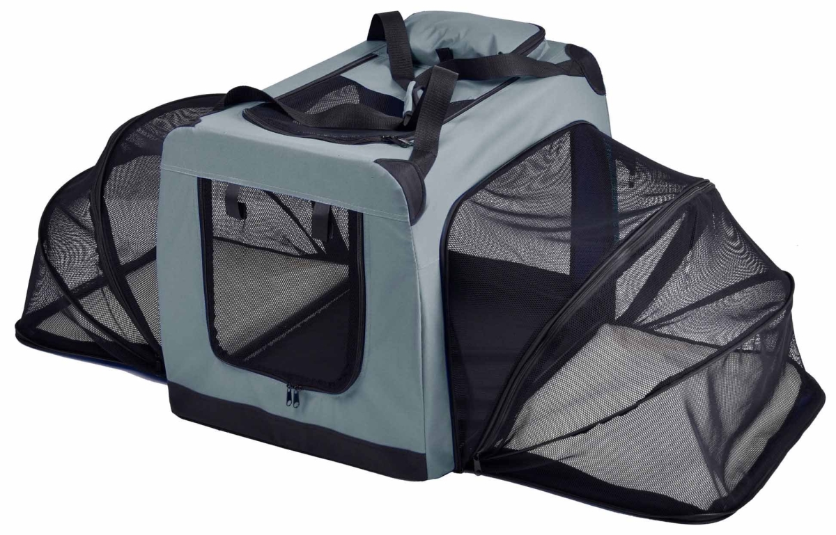 Picture of Pet Life H6GYMD Hounda Accordion Metal Framed Soft-Folding Collapsible Dual-Sided Expandable Pet Dog Crate, Dark Grey - Medium