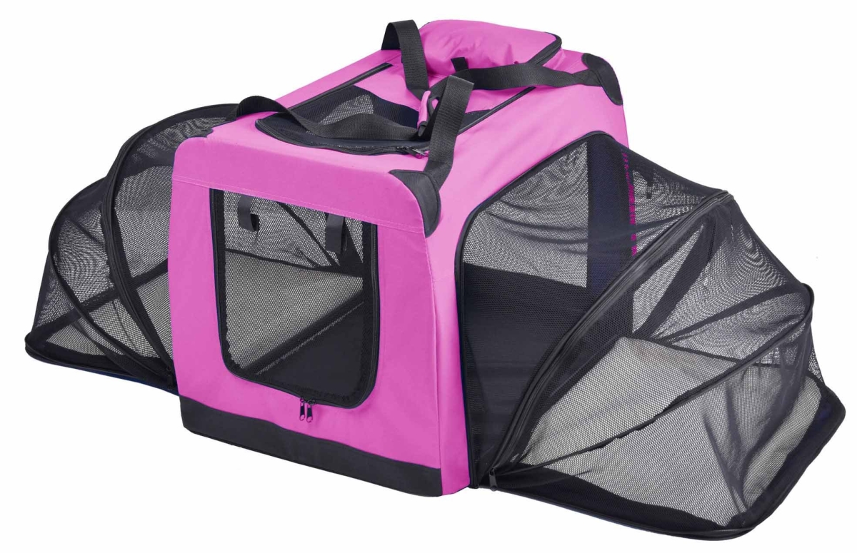 Picture of Pet Life H6PKMD Hounda Accordion Metal Framed Soft-Folding Collapsible Dual-Sided Expandable Pet Dog Crate, Pink - Medium