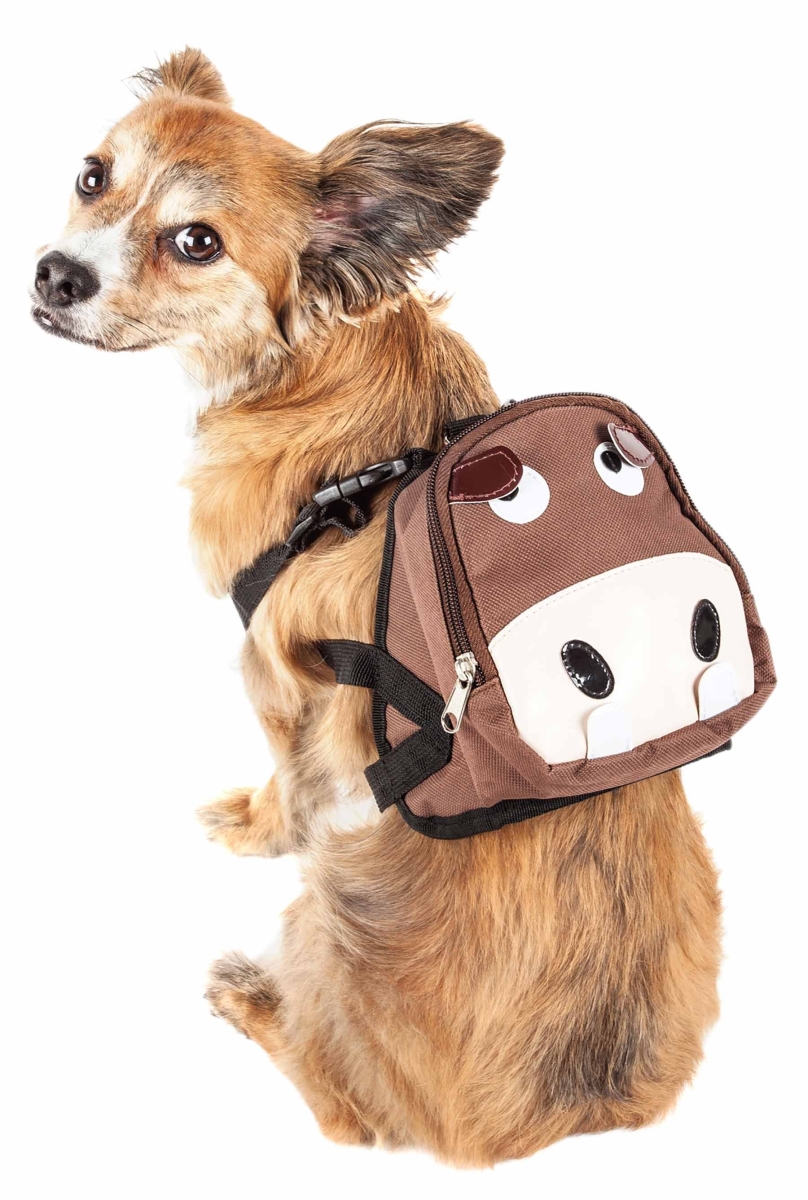 Picture of Pet Life BP6BRSM Mooltese Large-Pocketed Compartmental Animated Dog Harness Backpack&#44; Brown - Small