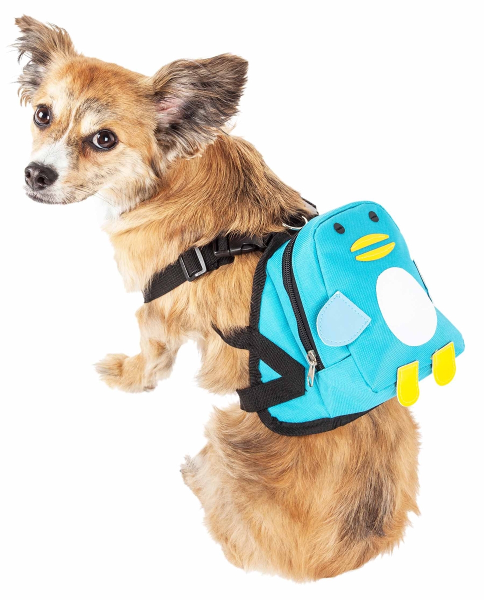 Picture of Pet Life BP7BLSM Waggler Hobbler Large-Pocketed Compartmental Animated Dog Harness Backpack, Blue - Small
