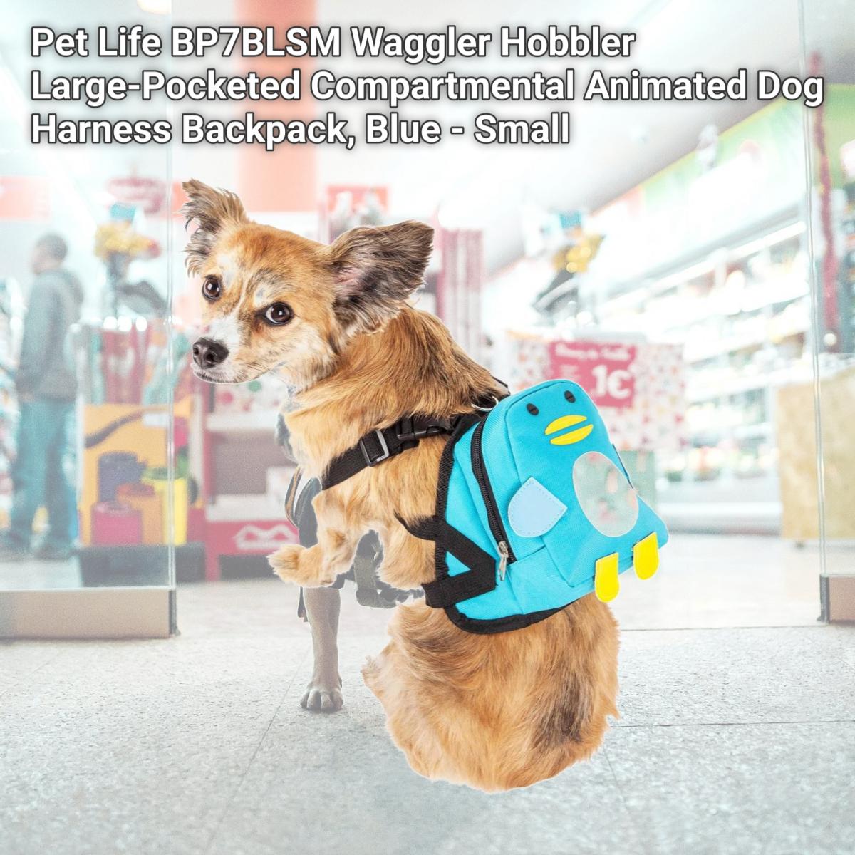 Picture of Pet Life BP7BLSM Waggler Hobbler Large-Pocketed Compartmental Animated Dog Harness Backpack, Blue - Small