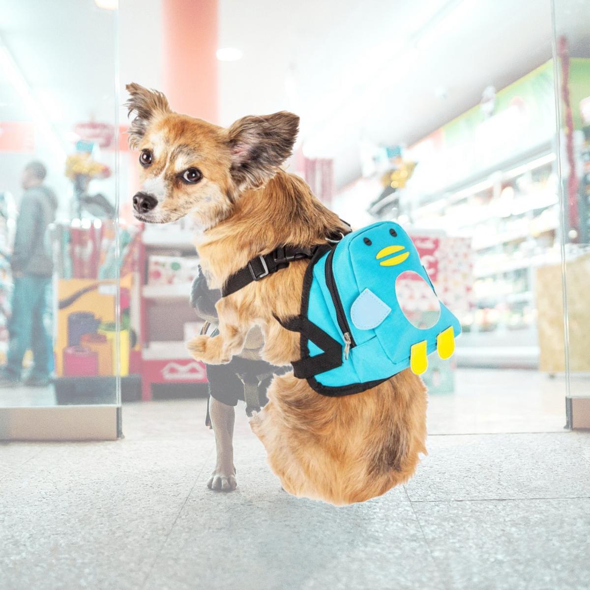 Picture of Pet Life BP7BLSM Waggler Hobbler Large-Pocketed Compartmental Animated Dog Harness Backpack, Blue - Small