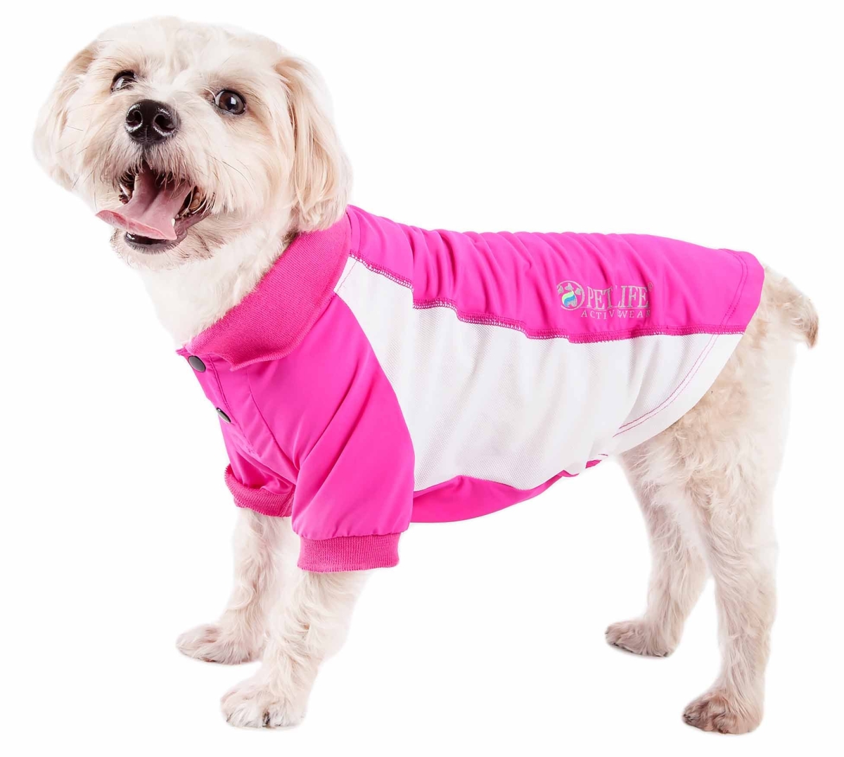 Pet Life PLHL1PKMD Active Barko Pawlo Relax-Stretch Wick-Proof Performance Dog Polo T-Shirt, Pink & Light Pink - Medium
