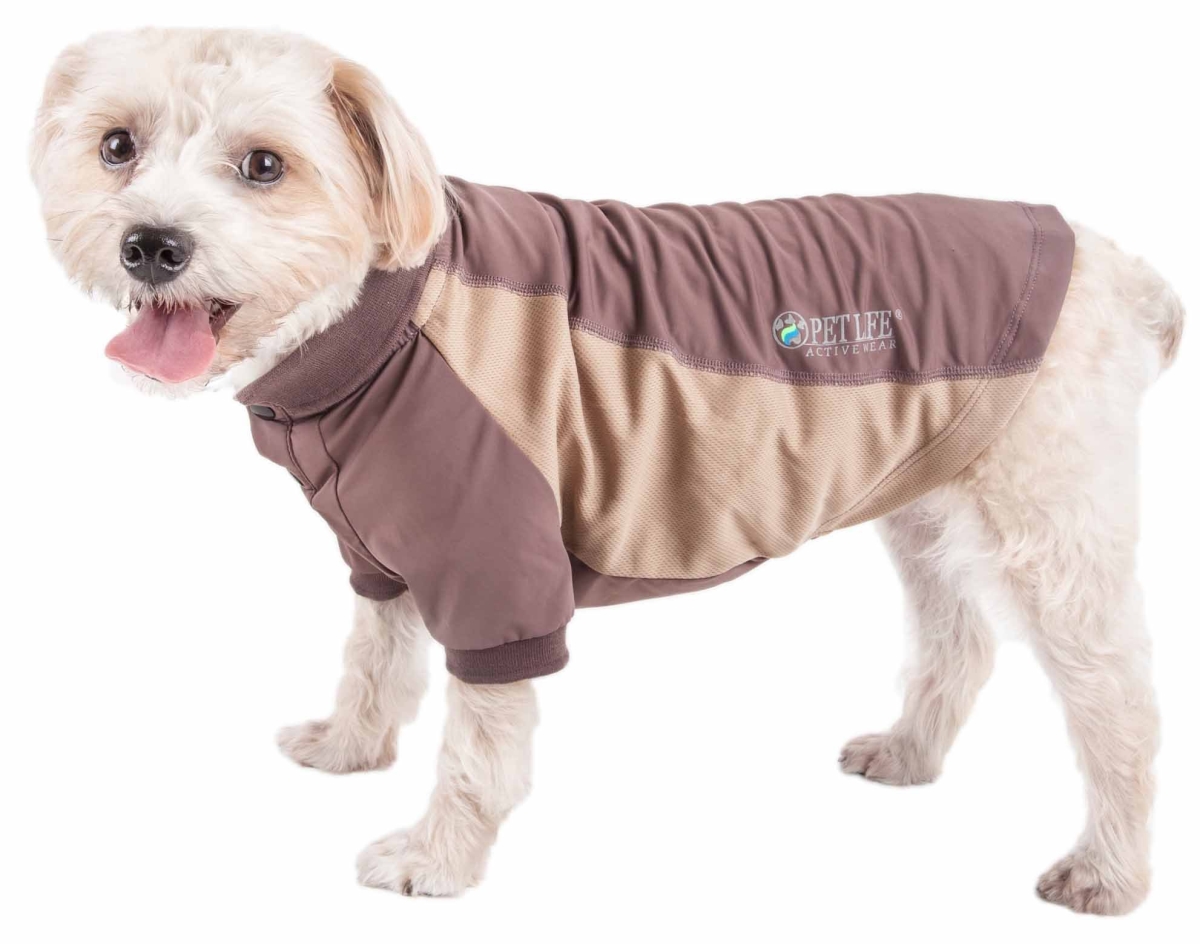 Pet Life PLHL1BRMD Active Barko Pawlo Relax-Stretch Wick-Proof Performance Dog Polo T-Shirt, Brown - Medium