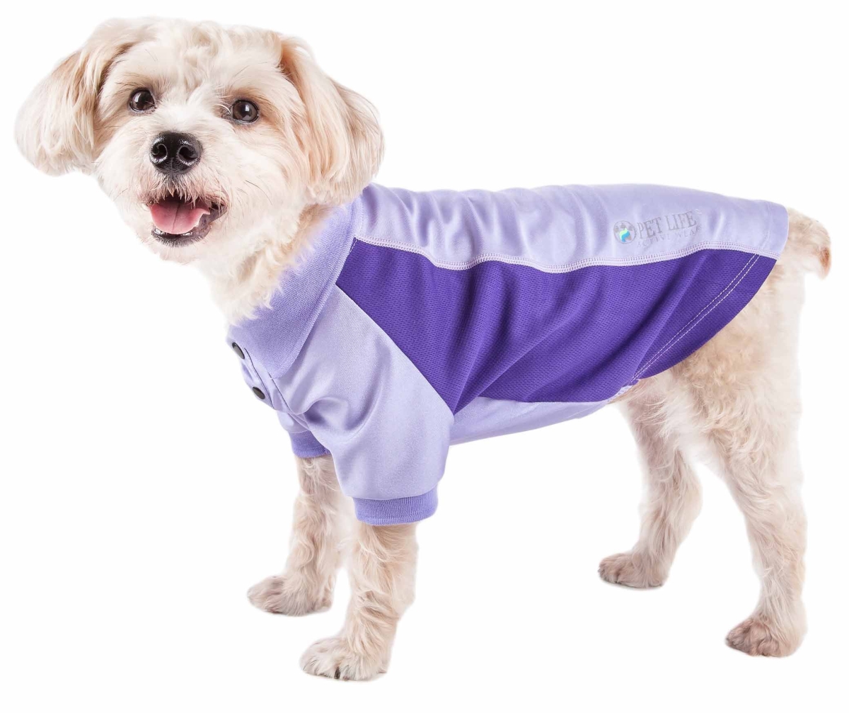 Pet Life PLHL1PLLG Active Barko Pawlo Relax-Stretch Wick-Proof Performance Dog Polo T-Shirt, Lavander - Large