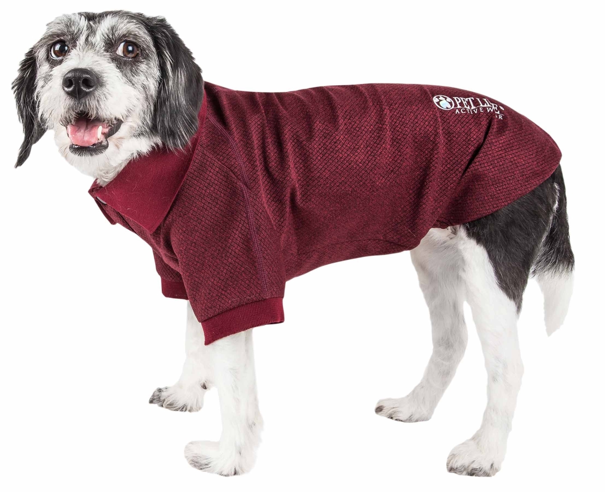 Pet Life PLHL2BUMD Active Fur-Flexed Relax-Stretch Wick-Proof Performance Dog Polo T-Shirt, Burgundy - Medium