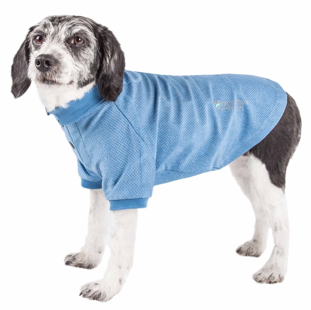 Active Fur-Flexed Relax-Stretch Wick-Proof Performance Dog Polo T-Shirt, Blue - Extra Small