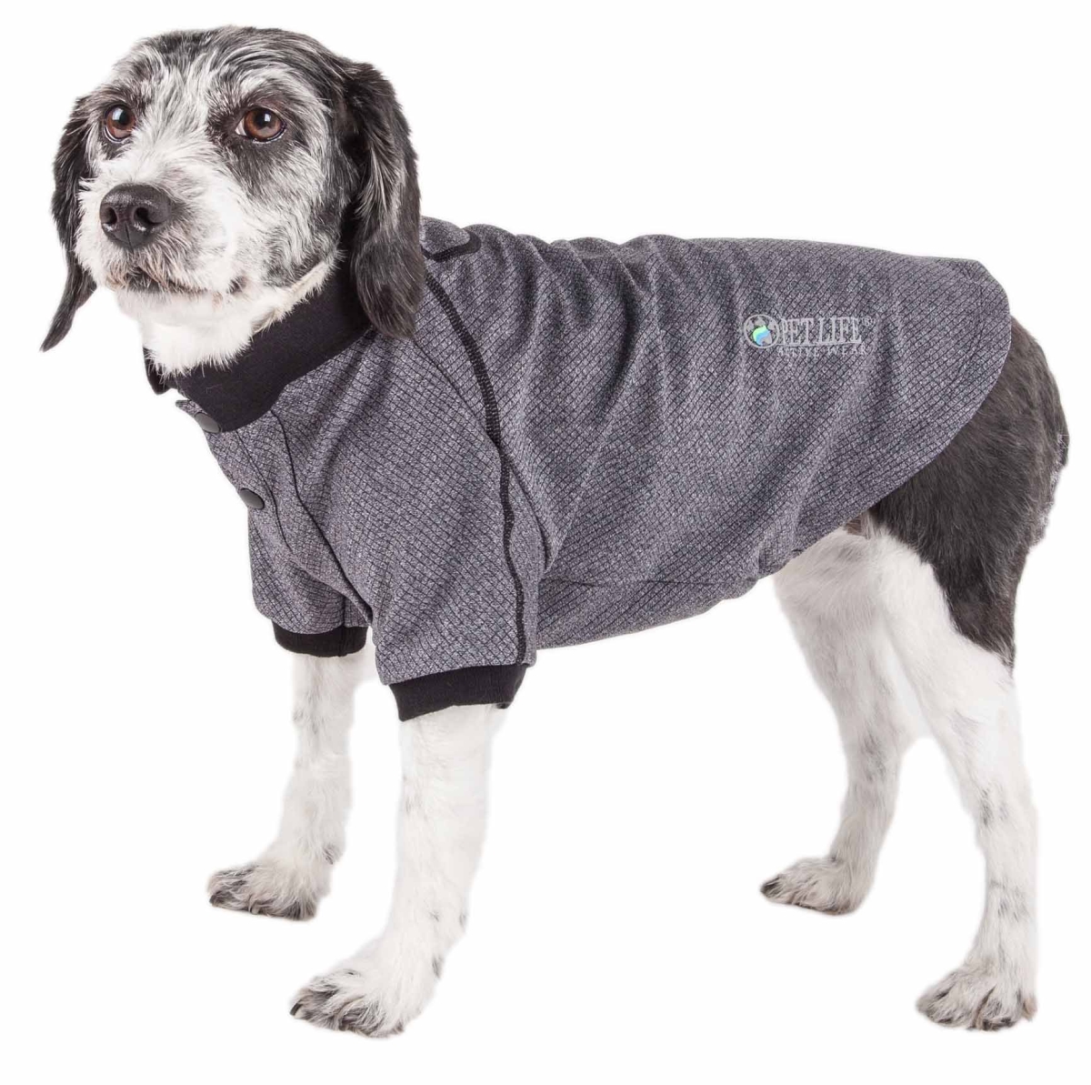 Pet Life PLHL2GYMD Active Fur-Flexed Relax-Stretch Wick-Proof Performance Dog Polo T-Shirt, Grey - Medium