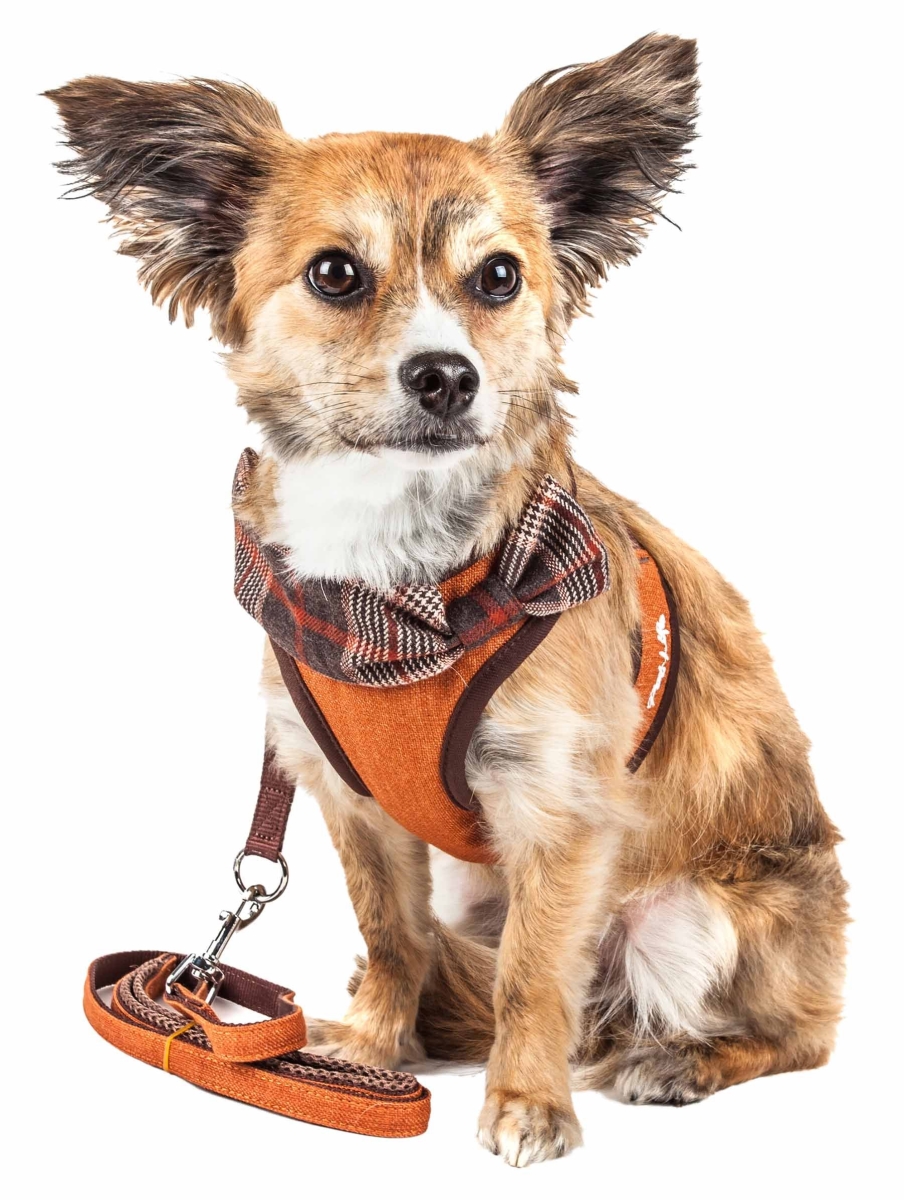 Picture of Pet Life HA27TNXS Luxe Pawsh 2-in-1 Mesh Reversed Adjustable Dog Harness-Leash with Fashion Bowtie, Tangerine - Extra Small