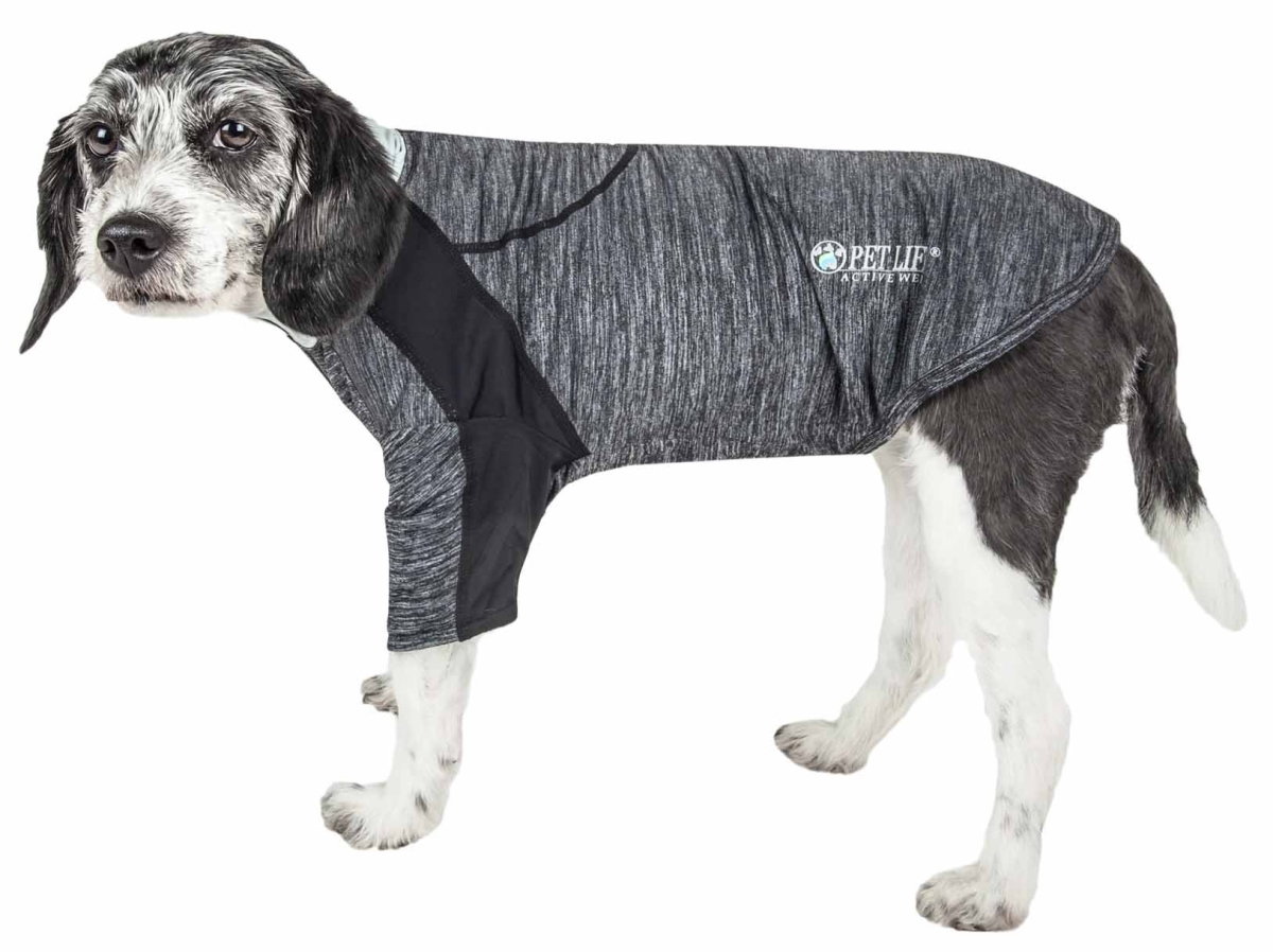 Pet Life LTHL1BKLG Active Chewitt Wagassy 4-Way Stretch Performance Long Sleeve Dog T-Shirt, Black - Large