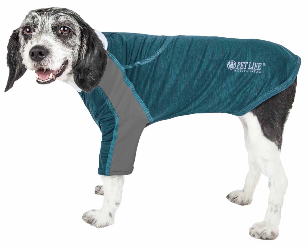 Pet Life LTHL1TLMD Active Chewitt Wagassy 4-Way Stretch Performance Long Sleeve Dog T-Shirt, Teal - Medium