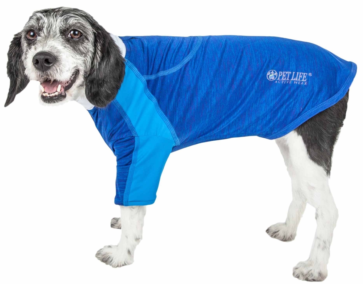Pet Life LTHL1BLMD Active Chewitt Wagassy 4-Way Stretch Performance Long Sleeve Dog T-Shirt, Blue - Medium