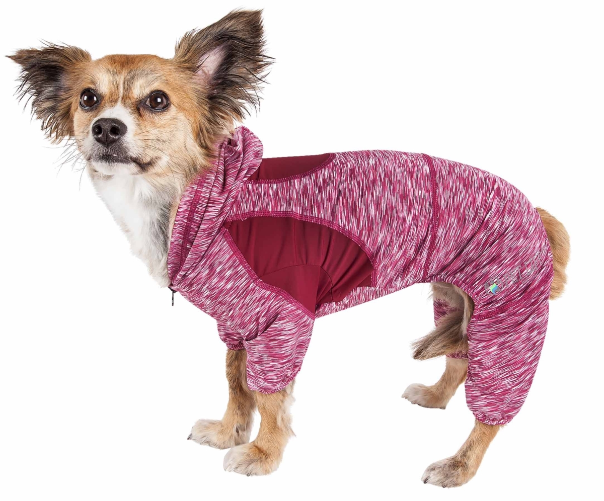 Picture of Pet Life YGHL1RDXL Active Downward Dog Heathered Performance 4-Way Stretch Two-Toned Full Body Warm Up Hoodie, Burgundy - Extra Large