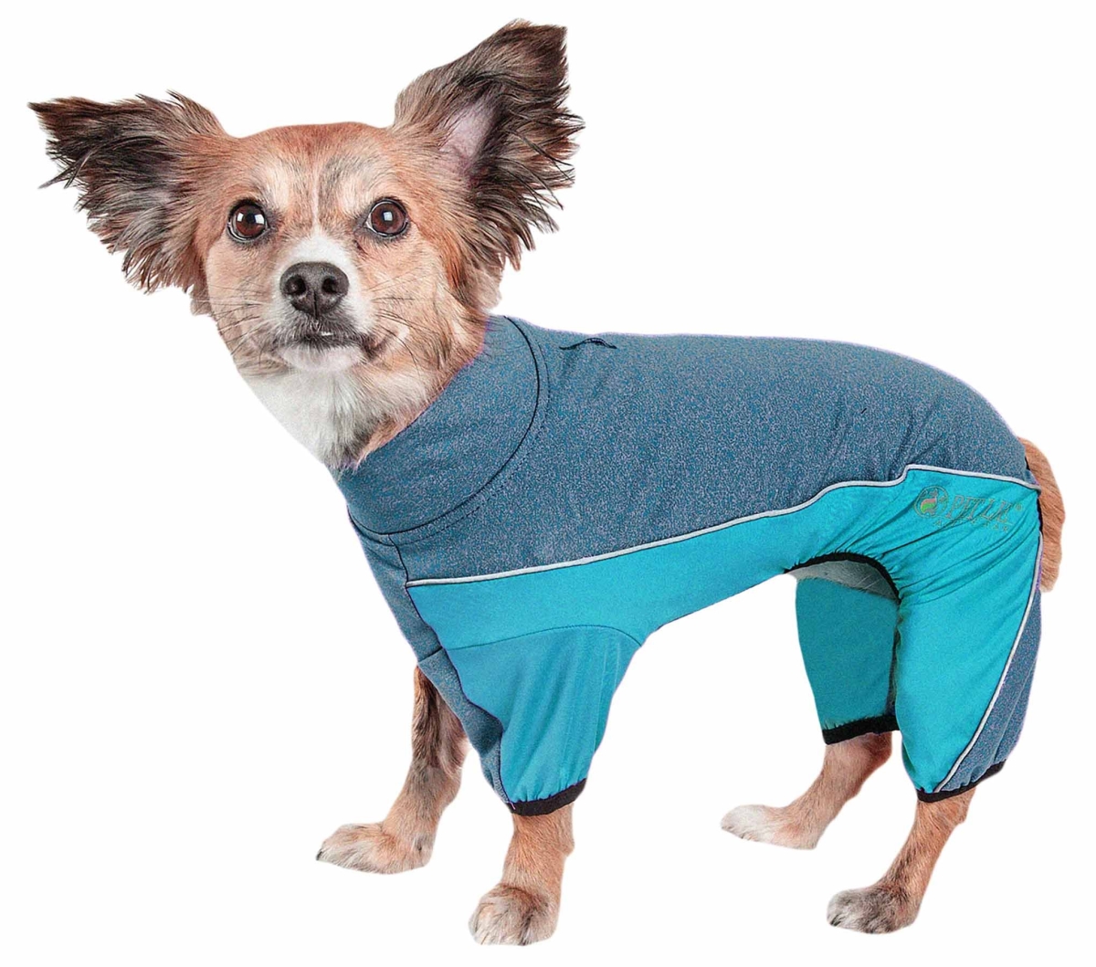 Picture of Pet Life YGHL6BLXS Active Chase Pacer Heathered Performance 4-Way Stretch Two-Toned Full Body Warm Up&#44; Light Blue & Blue - Extra Small