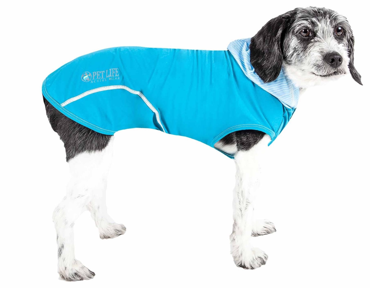 Picture of Pet Life HDHL1BLMD Active Pull-Rover Premium 4-Way Stretch Two-Toned Performance Sleeveless Dog T-Shirt Tank Top Hoodie, Electric Blue - Medium