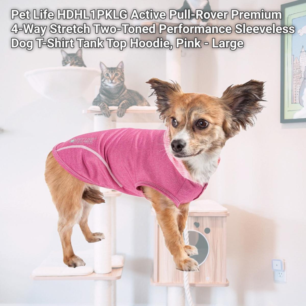 Picture of Pet Life HDHL1PKLG Active Pull-Rover Premium 4-Way Stretch Two-Toned Performance Sleeveless Dog T-Shirt Tank Top Hoodie, Pink - Large