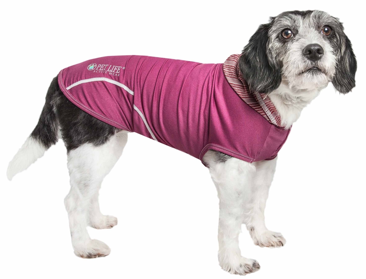 Picture of Pet Life HDHL1MRLG Active Pull-Rover Premium 4-Way Stretch Two-Toned Performance Sleeveless Dog T-Shirt Tank Top Hoodie&#44; Burgundy & Maroon - Large