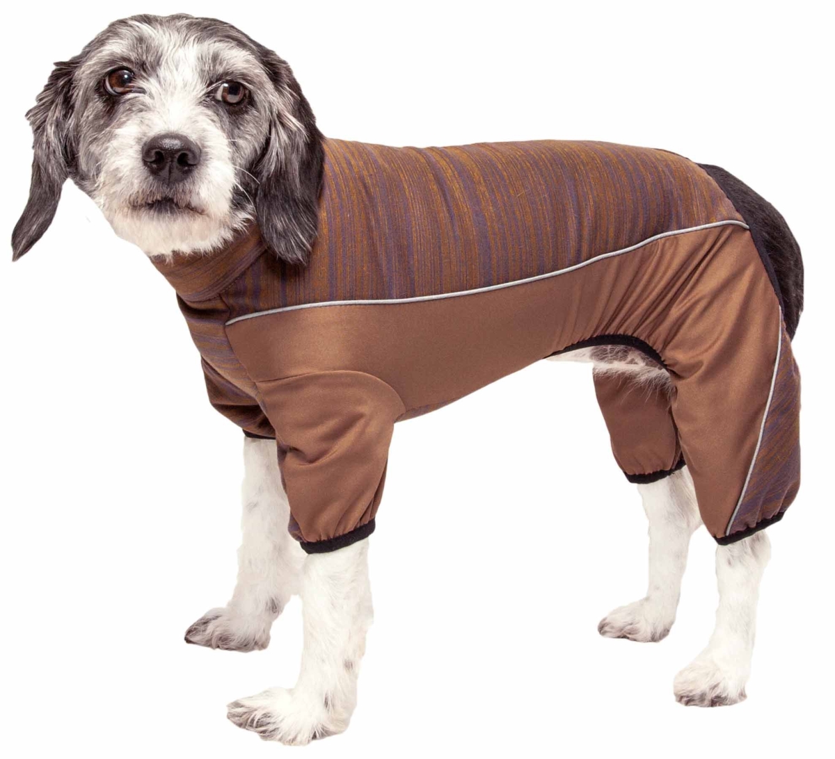 Picture of Pet Life YGHL6BRXS Active Chase Pacer Heathered Performance 4-Way Stretch Two-Toned Full Body Warm Up&#44; Brown & Pattern - Extra Small