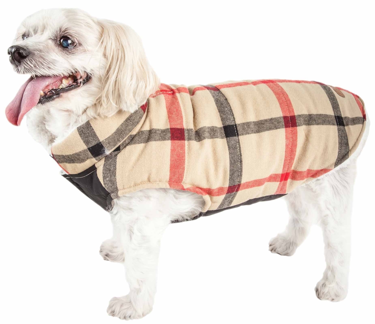 Picture of Pet Life 47WHXS Allegiance Classical Plaided Insulated Dog Coat Jacket&#44; White & Red Plaid - Extra Small