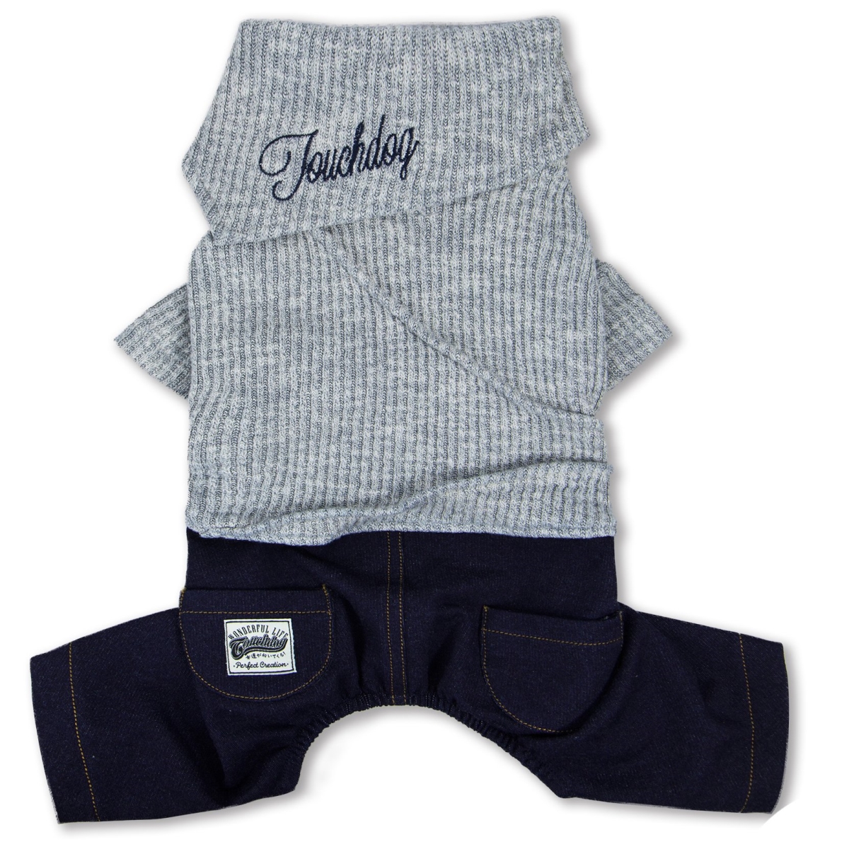 Picture of Touchdog SW22GYMD Vogue Neck-Wrap Sweater & Denim Pant Outfit - Grey - Medium