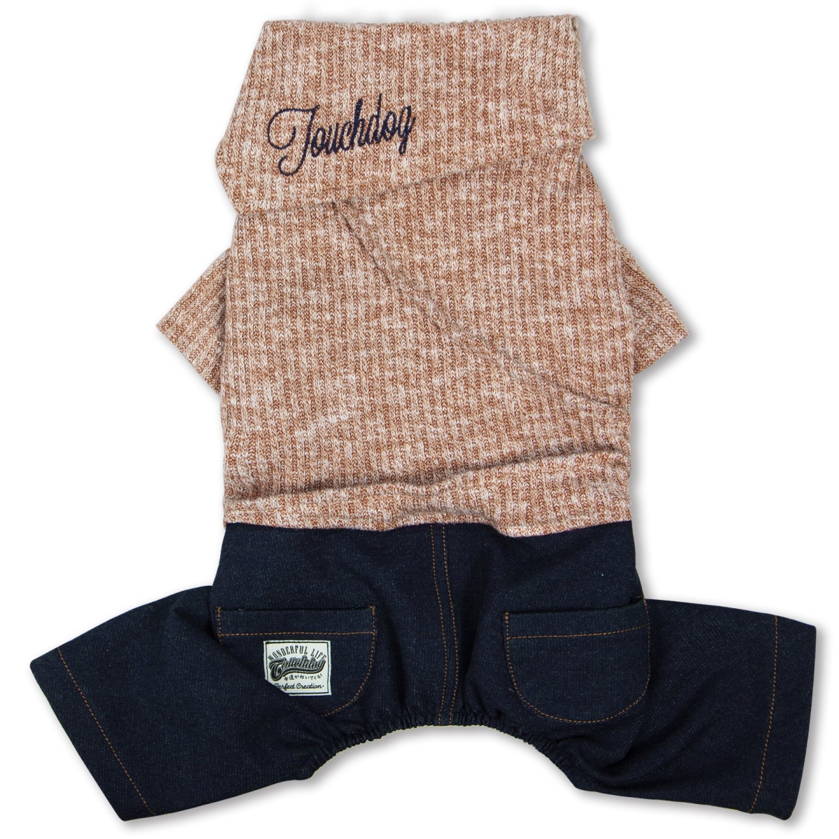 Picture of Touchdog SW22PCXL Vogue Neck-Wrap Sweater & Denim Pant Outfit - Peach - Extra-Large