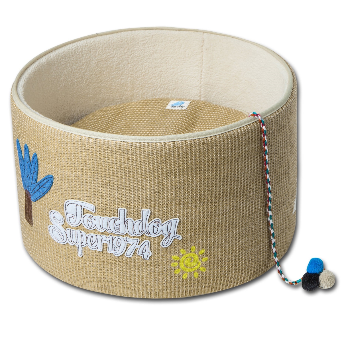 Picture of Touchcat PB81KHMD Claw-Ver Nest Rounded Scratching Cat Bed with Teaser Toy - Khaki - One Size