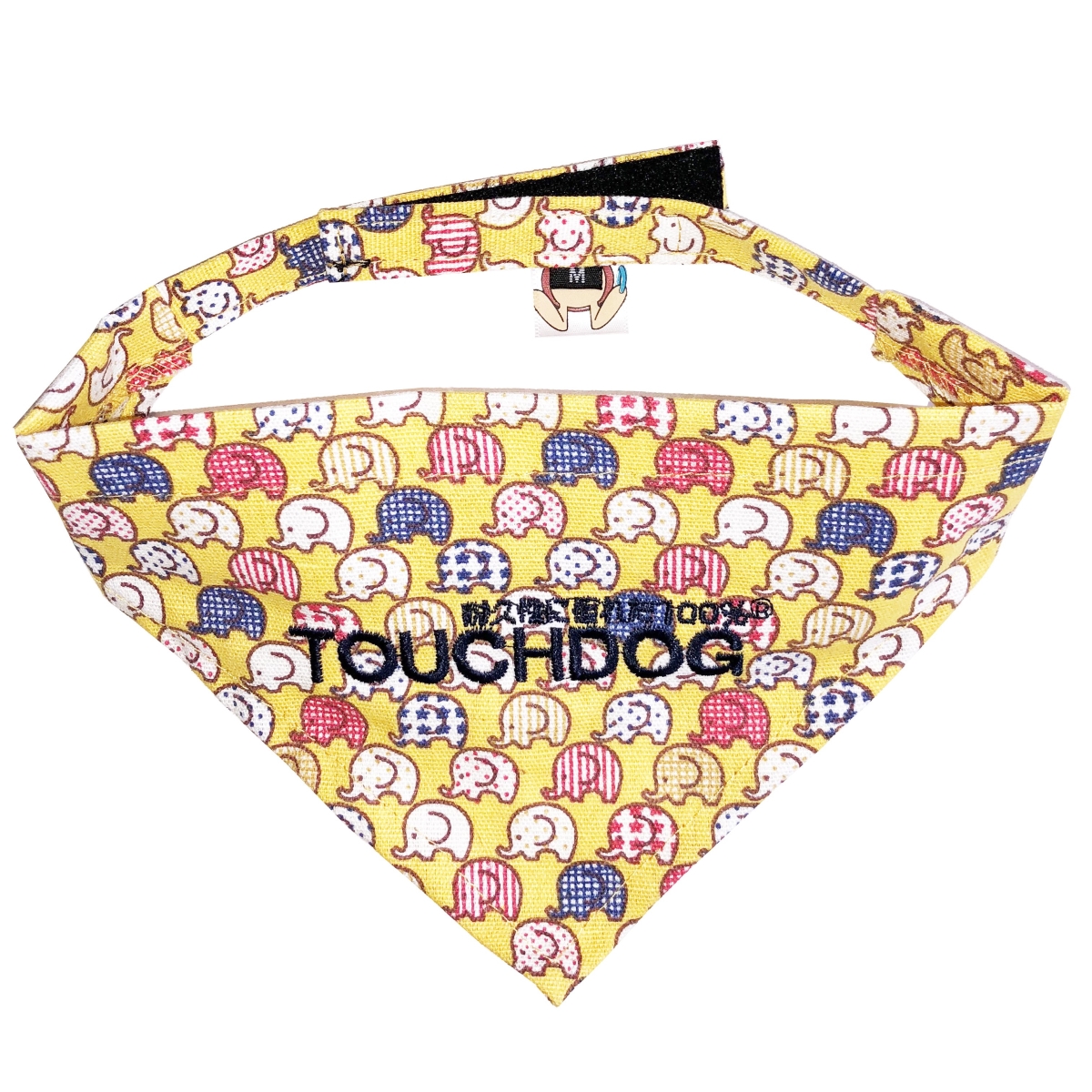 Picture of Touchdog BN3YLLG Bad-To-The-Bone Elephant Patterned Fashionable Cloth Hook & Eye Bandana - Yellow - Large