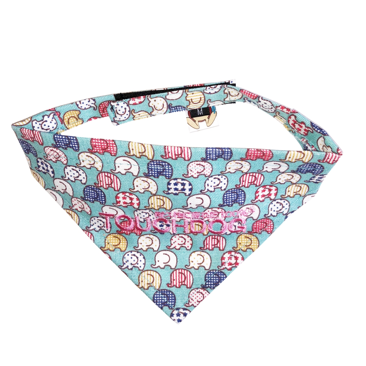 Picture of Touchdog BN3BLMD Bad-To-The-Bone Elephant Patterned Fashionable Cloth Hook & Eye Bandana - Aqua - Medium