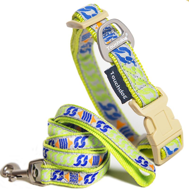 Picture of Touchdog CLSH3YLSM Chain Printed Tough Stitched Embroidered Collar & Leash - Yellow - Small