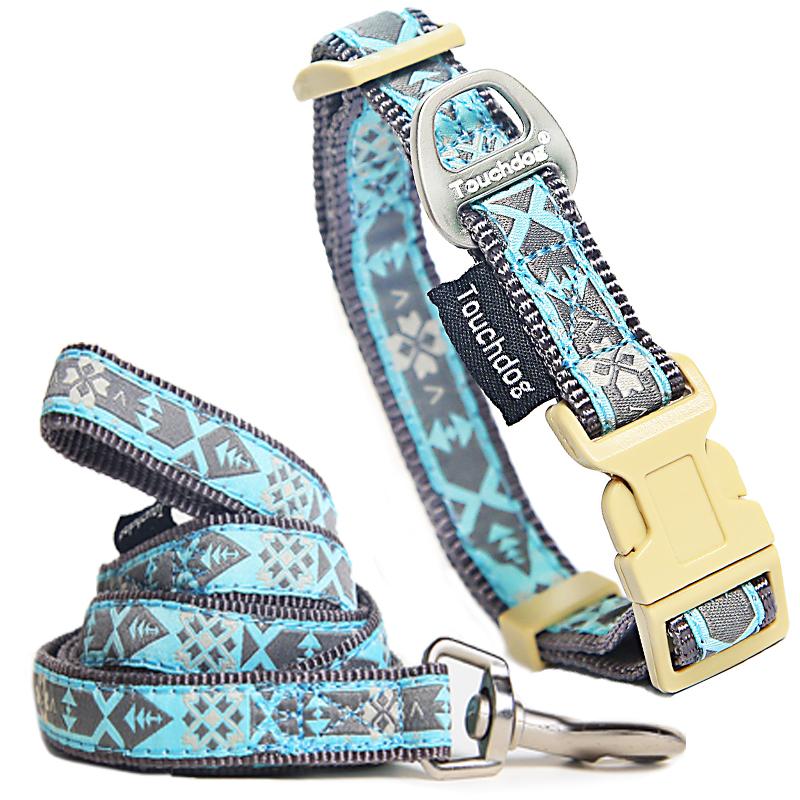 Picture of Touchdog CLSH5BLSM Shape Patterned Tough Stitched Embroidered Collar & Leash - Blue - Small