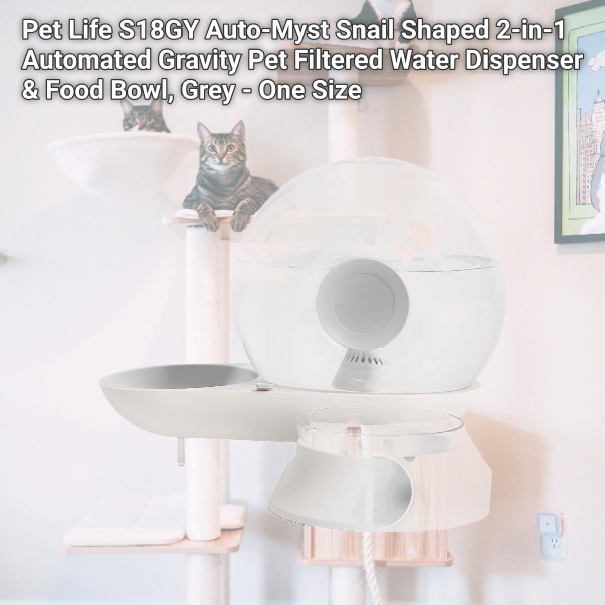 Picture of Pet Life S18GY Auto-Myst Snail Shaped 2-in-1 Automated Gravity Pet Filtered Water Dispenser & Food Bowl&#44; Grey - One Size