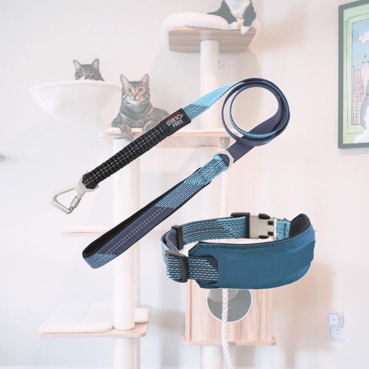 Picture of Pet Life CLSH17BLMD Geo-prene 2-in-1 Shock Absorbing Neoprene Padded Reflective Dog Leash & Collar&#44; Blue - Medium