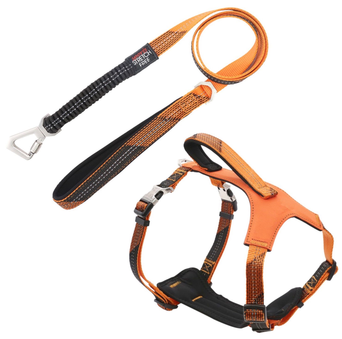 Picture of Pet Life HA41ORLG Geo-prene 2-in-1 Shock Absorbing Neoprene Padded Reflective Dog Leash & Harness&#44; Orange - Large