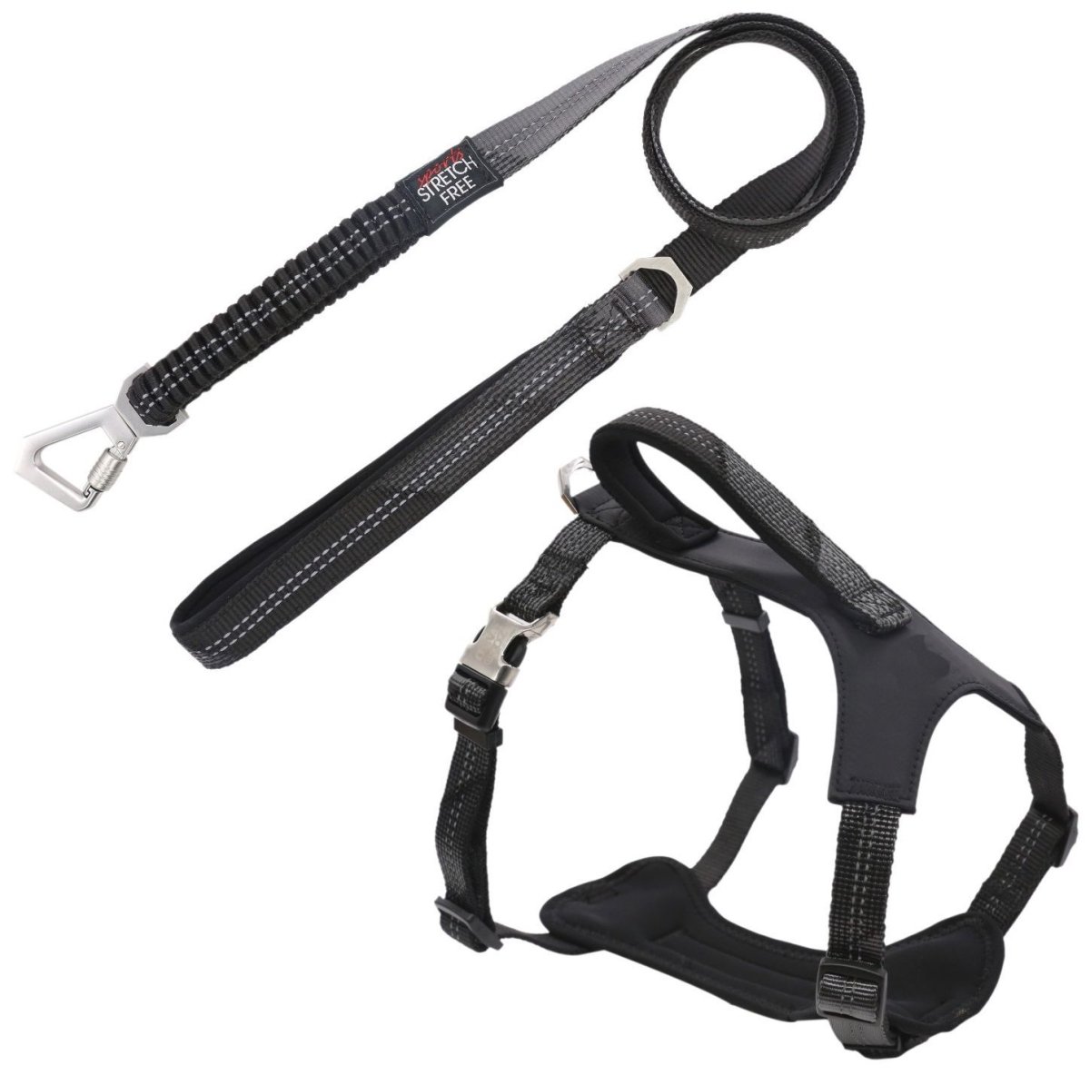 Picture of Pet Life HA41BKMD Geo-prene 2-in-1 Shock Absorbing Neoprene Padded Reflective Dog Leash & Harness&#44; Black - Medium