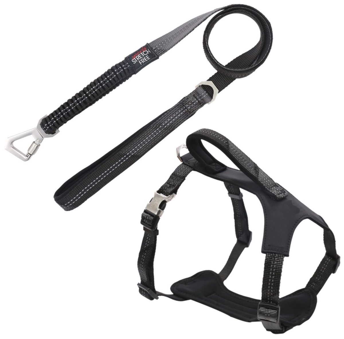 Picture of Pet Life HA41BKLG Geo-prene 2-in-1 Shock Absorbing Neoprene Padded Reflective Dog Leash & Harness&#44; Black - Large