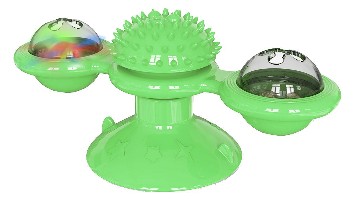 Windmill Rotating Suction Cup Spinning Cat Toy, Green - One Size