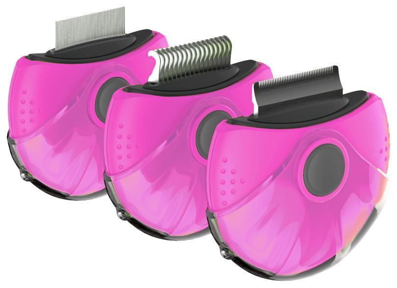 Picture of Pet Life GR7PK Axler Triple Rotating Rake Deshedder & Dematting Grooming Pet Comb&#44; Pink - One Size