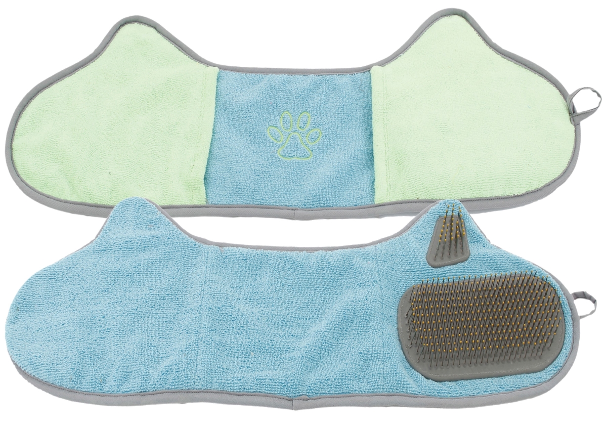 Bryer 2-in-1 Hand-Inserted Microfiber Pet Grooming Towel & Brush, Blue & Aqua - One Size -  PetPurifiers, PE3169844