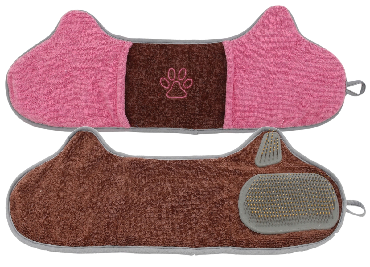 Picture of Pet Life GR51PB Bryer 2 in 1 Hand-Inserted Microfiber Pet Grooming Towel & Brush&#44; Brown & Pink - One Size