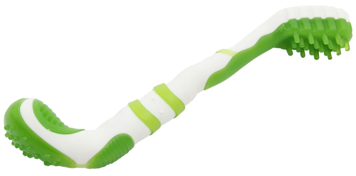 Denta-Brush TPR Durable Tooth Brush & Dog Toy, Green - One Size